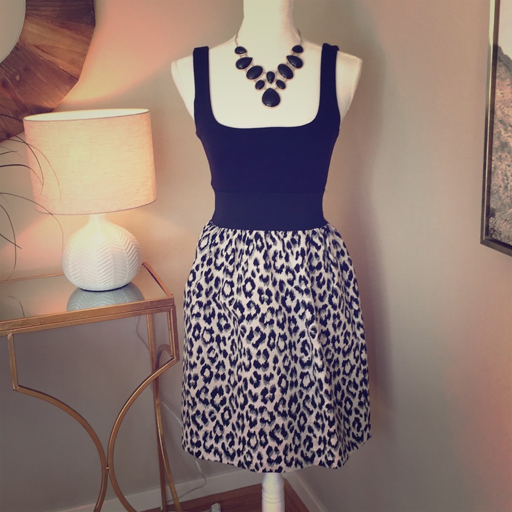 Size S, Black tank dress with faux leopard print